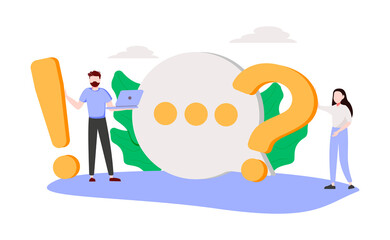 Vector illustration, conceptual illustration of people, online communication, getting help information, answering questions