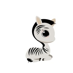 Fototapeta na wymiar Little zebra cub. Isolated object on a white background. Cheerful kind animal child. Cartoons flat style. Funny. Vector