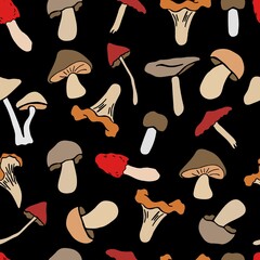 Forest mushrooms seamless pattern