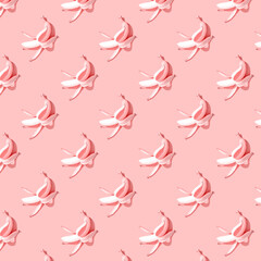 Pink bananas on pink background pattern, square. Minimal style.