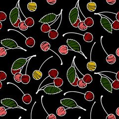 seamless pattern cherries stylized as a pencil drawing