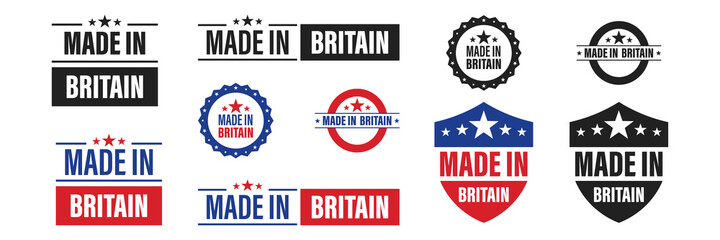 Made in United Kingdom . Set of label Made in Britain . Vector illustration on white background.