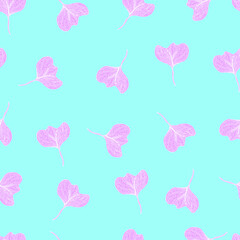 Obraz premium Leaves with stripes veins. Vector seamless pattern botanical illustration. For textiles, fabrics, packaging, paper, candelaria, postcards and wallpaper