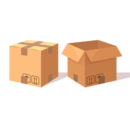 Set of  carton, cardboard box. Transportation package in store, distibution concept. Vector illustration