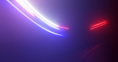 motion blur effect background. Abstract blue and red light trails on black 