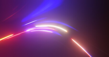 Colorful light trails with motion blur effect, long time exposure. Isolated on black background. 