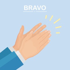 Clap of the hands. Businessman clapping. Applause, cheer. Good opinion, positive feedback concept. Congratulate with successful deal. Vector illustration