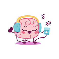 Cartoon of a brain listening to music - Vector