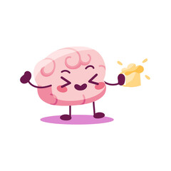 Happy brain cartoon with a beer glass - Vector