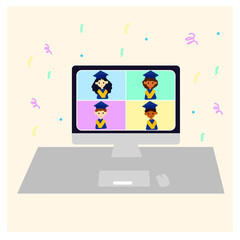 Group of students having a virtual graduation ceremony