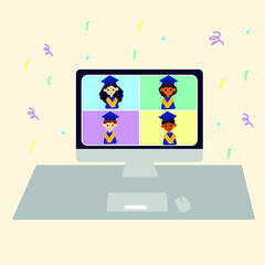 Group of students having a virtual graduation ceremony