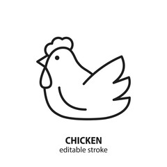 Chicken vector flat line icon. Editable stroke.