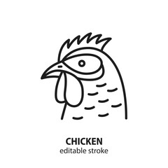 Chicken vector flat line icon. Editable stroke.