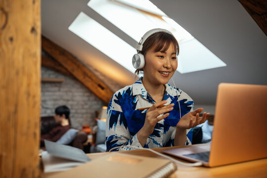 Japanese Female Getting Job Done From The Comfort Of Home