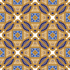 Arabesque seamless pattern. Ornamental floral background. Repeat colorful vector backdrop. Arabic ornaments with flowers, leaves, shapes. Beautiful arabian style design. For fabric, wallpapers, print