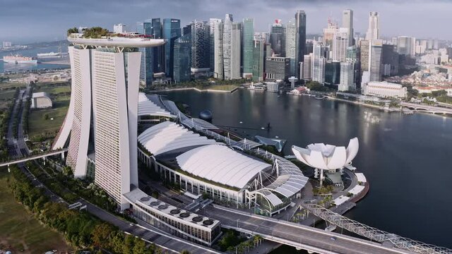 Aerial view of Marina Bay and financial district, Singapore