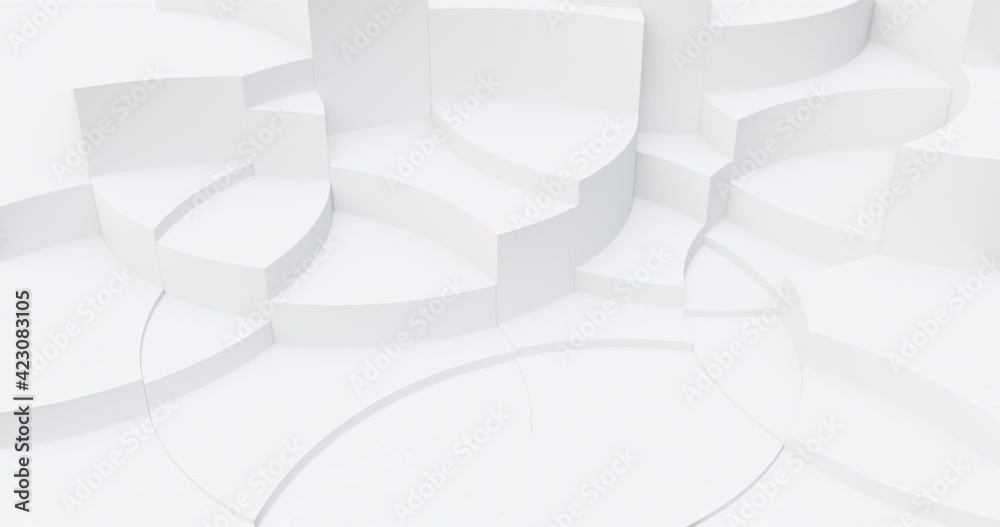 Poster clean white abstract background with curved shapes, circular design with bright light scene. 4k loop