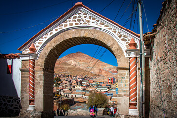 entrance to the mining town of potosi, bolivia, cerro rico