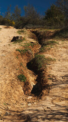 grietas en el suelo, hundimiento en la tierra en forma de serpiente