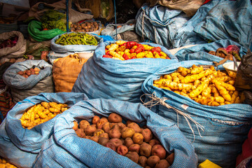 many varieties of potatoes at market in potosi, bolivia