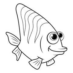Colorless cartoon Coral Fish. Coloring pages. Template page for coloring book of funny ocean fish for kids. Butterfly fish. Practice worksheet or antistress page for child. Cute outline education game