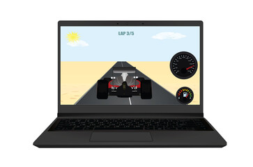 Formula video game on laptop. vector