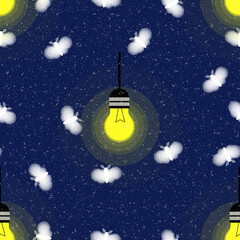 Fototapeta premium White moths drawn to lightbulb seamless pattern