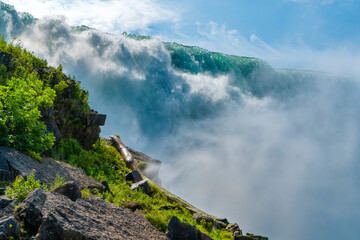 Dramatic view of powerful waterfall