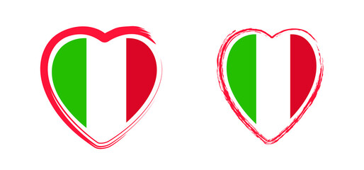 Slogan i love italy with with the Colors of italy flag. Italian slogans. Love, heart romance icons. Funny vector best quotes signs for banner or card. Happy motivation and inspiration message concept.