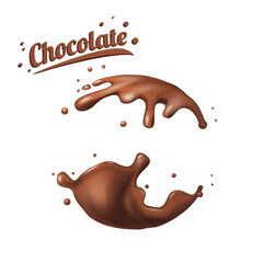 splashes of chocolate. spots 3D.Abstract realistic chocolate drop with splashes isolated on white background.element for advertising, package design. vector