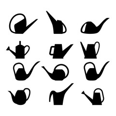 Set of Silhouettes of Watering Cans on white background. Vector illustration.