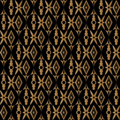 Abstract of geometric pattern. Design ethnic gold on black backgroud. Design print for illustration, texture, wallpaper, background.