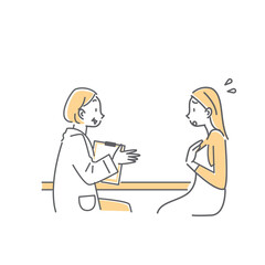ベテラン医療スタッフにカウンセリングを受ける若い女性のシンプルでおしゃれな線画イラスト
