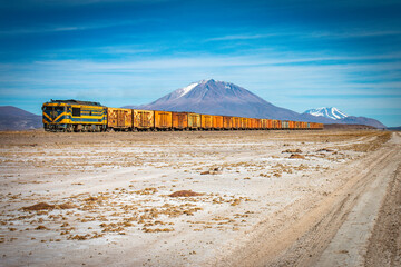 volcano, train in bolivia, altiplano, uyuni