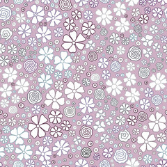 Floral pattern. Pretty flowers on pastel pink background. Printing with small white flowers. Ditsy print. Seamless vector texture. Spring bouquet.