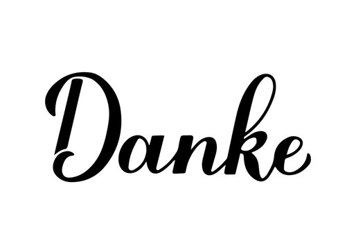 Thank you calligraphy hand lettering in German language isolated on white background. Vector template for wedding thank you card, tag, banner, poster, label, sticker etc