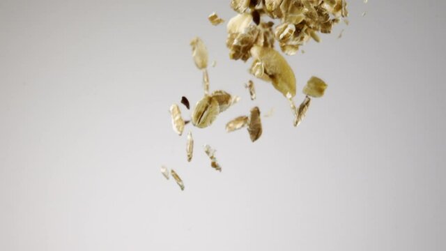 Beautiful muesli falling in slow motion