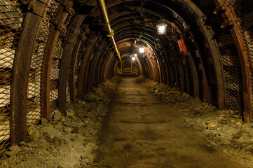 Fototapeta na wymiar Mining corridors in a mine for hard coal mining.