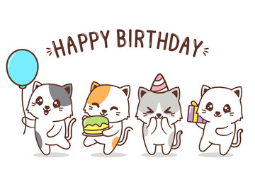cute cat character birthday group