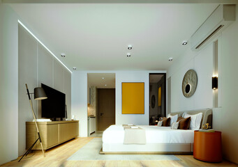 3d render of luxury hotel room