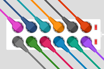 Plenty of electrical household appliances are plugged to power strip