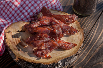 Organic pork jerky. Jerky for beer. Snacks.