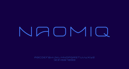 Bright blue futuristic thin line san serif font, suitable for headline, banner, poster, flyer, logo, logotype, monogram