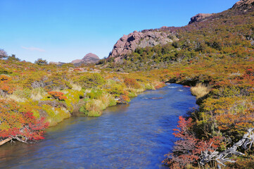 River at autumn day. Los Glaciares National park.