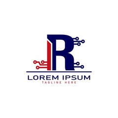 alphabet capital logo. Creative design concept blue color with electrical chip illustration