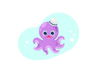 Funny purple octopus in a hat