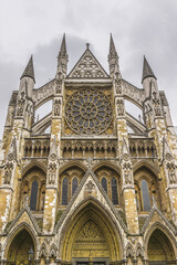 Naklejka premium Architectural fragments of London Westminster Abbey (Collegiate Church of St Peter at Westminster) - Gothic church in City of Westminster, traditional place of coronation for English monarchs. London.