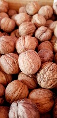 Background of nuts. Delicious and healthy walnuts.