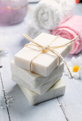 Handamde natural soap. Body and skin care concept.