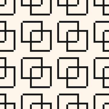 Vector abstract geometric pattern with linear shapes, squares. Stylish minimal black and white geo texture. Modern monochrome background. Repeat design for decoration, fabric, print, wallpapers, web